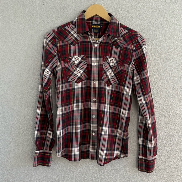 Ralph Lauren Rugby Western Plaid Button Down Size 2 Pearl Snap Buttons - Picture 1 of 4